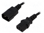 Cable | IEC C13 female,IEC C14 male | 1m | black | PVC | 3x0,75mm2 | 10A