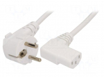 Cable | CEE 7/7 (E/F) plug angled,IEC C13 female 90&deg; | 1m | white