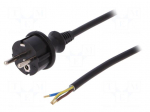 Cable | SCHUKO plug,CEE 7/7 (E/F) plug,wires | 2m | black | PVC | 16A