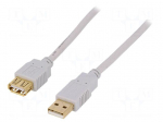 Cable | USB 2.0 | USB A socket,USB A plug | gold-plated | 5m | grey
