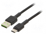 Cable | USB 2.0 | USB A plug,USB C plug | 1.2m | black | 480Mbps