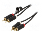 Cable | RCA plug x2,both sides | 1.5m | Plating: gold-plated | black
