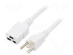Cable | 3x14AWG | IEC C19 female,NEMA 5-15 (B) plug | PVC | 2m | white
