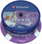 Verbatim Blank DVD+R DL  8.5GB Double Layer 8x AZO Wide Printable non ID 25 Pack Spindle