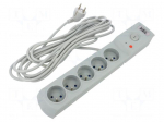 Plug socket strip: protective | Sockets: 5 | 230VAC | 10A | grey | 5m