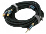 Cable | Jack 3.5mm 3pin plug,RCA plug x2 | 8m | black | textile