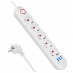 Maclean power strip, 5 socket extension + 3xUSB, 110-240V AC 50/60Hz, 2.1A max 2500W, 1.5m, white, MCE395 W