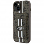 Case Guess 4G Stripes with wallet Magsafe for iPhone 15 / brown