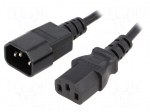 Cable | IEC C13 female,IEC C14 male | 1.8m | black | PVC | 3x0,75mm2