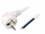 Cable | CEE 7/7 (E/F) plug angled,wires | 1.8m | white | PVC | 16A