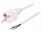 Cable | SCHUKO plug,CEE 7/7 (E/F) plug,wires | 3m | white | PVC | 16A