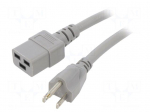 Cable | 3x14AWG | IEC C19 female,NEMA 5-15 (B) plug | PVC | 3m | grey