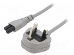 Cable | 3x0.75mm2 | BS 1363 (G) plug,IEC C5 female | PVC | 1.8m | grey
