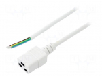 Cable | 3x1.5mm2 | IEC C19 female,wires | PVC | Len: 1.8m | white | 16A