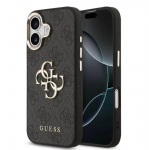 Back panel cover Guess Apple iPhone 17 PU Leather 4G Metal Logo Gold Frame MagSafe Case Black