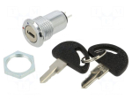 Switch: key switch | Stabl.pos: 2 | OFF-ON | SPST | Cutout: &Oslash;16mm | 60&deg;