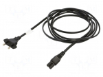 Cable | 2x0.75mm2 | IEC C7 female,IS 1293 plug | PVC | 3m | black | 2.5A
