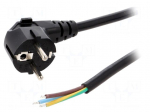 Cable | CEE 7/7 (E/F) plug angled,wires | 3m | black | PVC | 3x1,5mm2