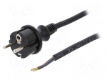 Cable | SCHUKO plug,CEE 7/7 (E/F) plug,wires | 2m | black | rubber