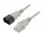 Cable | 3x0.75mm2 | IEC C13 female,IEC C14 male | PVC | 1m | grey | 10A