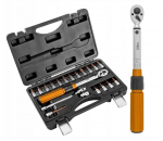 Neo Tools 1/4" bi-directional torque wrench, 5-25NM, set of 21 pcs.