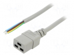 Cable | 3x1.5mm2 | IEC C19 female,wires | PVC | Len: 2m | grey | 16A | 250V