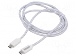 Cable | USB 2.0 | USB C plug,both sides | 1.5m | white | PVC | textile