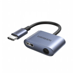 Cable Ugreen Ugreen audio adapter USB Type C (male) - USB Type C PD QC (female) + 3.5mm mini jack (female) gray (CM231)