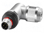 Connector: M12 | plug | PIN: 4 | 48V | angled | IP65 | push-lock | D code