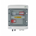 Switchgear attached DCAC hermetic IP65 EMITTER with DC surge arrester Dehn 1000V type 1+2, 1 x PV string, 1 x MPPT // og. AC Dehn type 1+2, 10A 3-F, RCD type A 40A/300mA