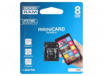 Memory card | SD HC Micro | 8GB | Read: 15MB/s | Write: 4MB/s | Class 4