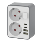 T&ouml;&ouml;riistad ja m&otilde;&otilde;teseadmed // Uued tooted t&ouml;&ouml;riistade, tarvikute kategoorias // Rozgałęźnik 2x 2P+Z, Schuko, z ładowarką 2x USB-A + 2x USB-C, max. 3,4 A, 17 W, biało-szary