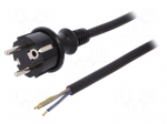 Cable | SCHUKO plug,CEE 7/7 (E/F) plug,wires | 3m | black | rubber