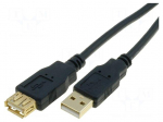 Cable | USB 2.0 | USB A socket,USB A plug | gold-plated | 5m | black
