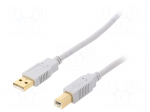 Cable | USB 2.0 | USB A plug,USB B plug | gold-plated | 1.8m | grey