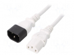 Cable | 3x0.75mm2 | IEC C13 female,IEC C14 male | PVC | 1m | white | 10A