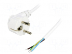 Cable | 3x0.75mm2 | CEE 7/7 (E/F) plug angled,wires | PVC | 3m | white