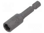 Screwdriver bit | 6-angles socket | 1/4" | HEX 7mm | magnetic