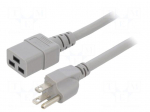 Cable | 3x14AWG | IEC C19 female,NEMA 5-15 (B) plug | PVC | 5m | grey