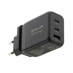 Tellur GaN 65W 3-port wall charger, 2xUSB-C + USB-A, EU,UK,US, black