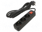 Extension lead | 3x1.5mm2 | 3m | rubber | black | Sockets no: 3 | 10A