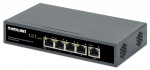 Intellinet 5-Port Gigabit Switch with PoE Passthrough, One IEEE 802.3bt (PoE++ / 4PPoE) PD PoE Port with 95 W Power Input, Four PSE PoE ports, PoE Power Budget up to 65 W, IEEE 802.3at/af Compliant Output, Desktop, Wall-mount Option