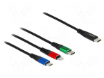 Cable | USB 2.0 | 0.3m | black | Cu,tinned | 22AWG | metal | textile | 5V | 3A