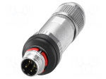 Connector: M12 | plug | PIN: 4 | 48V | straight | IP65 | push-lock | D code