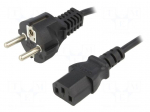 Cable | CEE 7/7 (E/F) plug,IEC C13 female | 1.5m | black | PVC | 10A