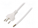 Cable | 3x1mm2 | wires,SEV-1011 (J) plug | PVC | 1.8m | white | 10A | 250V