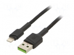Cable | USB 2.0 | Apple Lightning plug,USB A plug | 2m | black | 2.4A