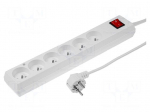 Extension lead | 3x1.5mm2 | 3m | PVC | white | Sockets no: 6 | 16A