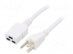 Cable | 3x14AWG | IEC C19 female,NEMA 5-15 (B) plug | PVC | 5m | white