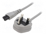Cable | 3x0.75mm2 | BS 1363 (G) plug,IEC C5 female | PVC | 1m | grey